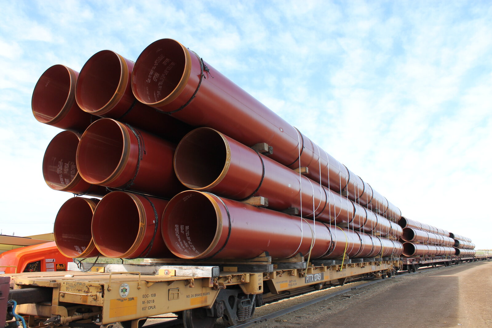 Pipeline materials staged at a wharf